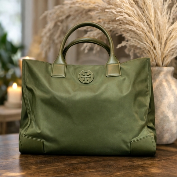 Tory Burch Handbags - AUTH Tory Burch Olive Green LARGE Nylon Tote Bag